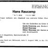 Raucamp Hans 1912-1985 Todesanzeige